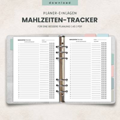 Mahlzeiten Tracker für einen Monat | PDF A5 Download | Planer-Einlagen