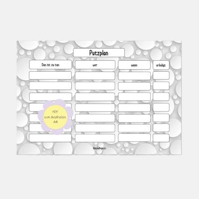 Putzplan pdf A4 zum selbst ausdrucken, Kreise, grau und weiß,