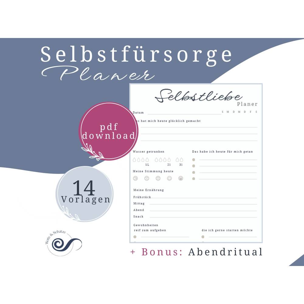 Selbstfürsorge Planer Set zum ausdrucken | Selbstfürsorge Journal | Selbstentwicklung Planer Set | Gewohnheiten Tracker Bild 1