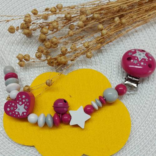 Schnullerkette Stern in weiss/pink