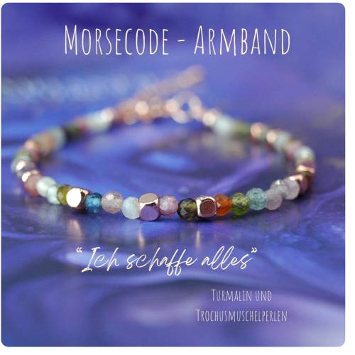 Morsecode Armband mit Turmalin – Geheime Botschaft „Ich schaffe alles“ als Mutmacher Geschenk