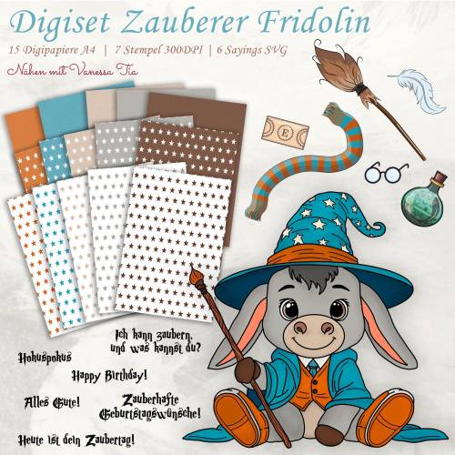 Zauberer Fridolin | Esel Digiset Printfile Digipaper PNG JPG