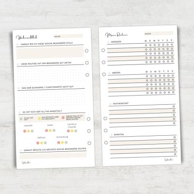 Meine Routinen - Planer-Einlagen A6/Personal | 12 Blätter für Wochenroutinen & Reflexion