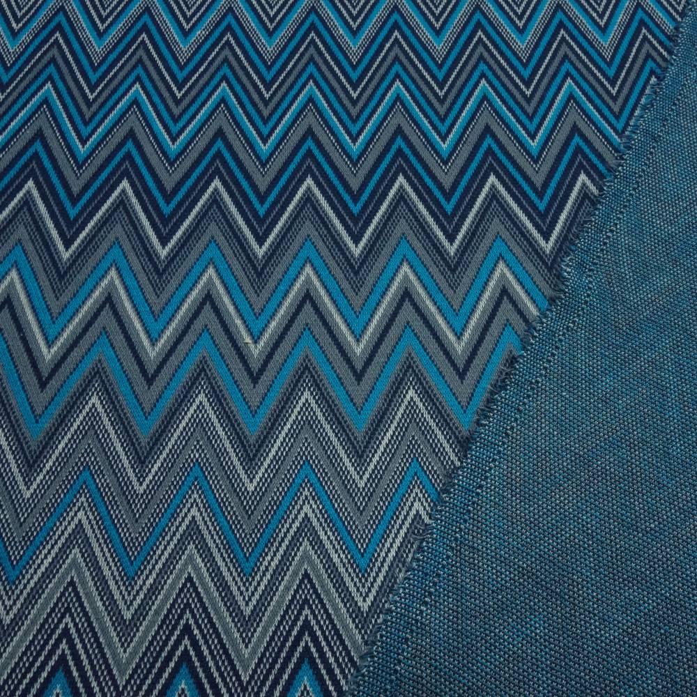 Stoff Jacquard Jersey Zick Zack Design türkis marine grau weiß