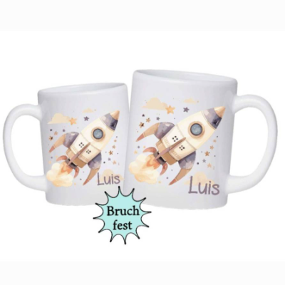 Kinder Tasse mit Name Rakete Kunstofftasse personalisiert bruchsicher Namenstasse Geschenkidee Einschulung Geburt