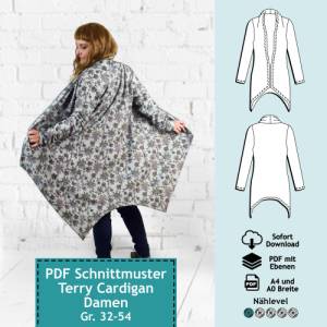 PDF Schnittmuster mit Ebenen - Sweat Cardigan Vicky, Gr. 32 - 54 | Damen Schnitt Sweatjacke, Strickjacke, farbige Nähanl Bild 1