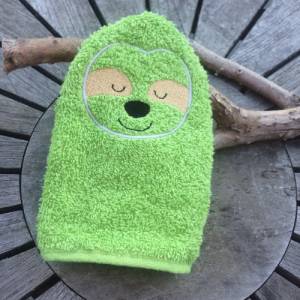 Faultier-Waschlappen Stickdatei  ITH 13x18 Waschhandschuh Geschenk Bild 1