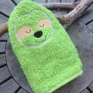 Faultier-Waschlappen Stickdatei  ITH 13x18 Waschhandschuh Geschenk Bild 3