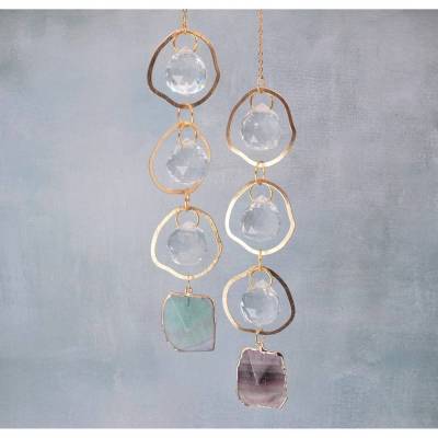 Suncatcher mit Fluorit – Kristall Sonnenfänger, Lichtfänger im Boho-Stil, Feng Shui Deko zum Hängen