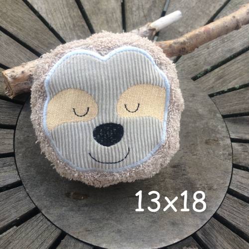 Faultier-Kissen Stickdatei rund ITH 13x18 Kuschelkissen Tierkissen Kinderkissen Kuschelkissen