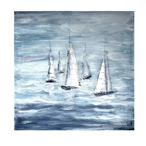 Handgemaltes Segelbootbild Acryl 40x40 cm – Maritime Leinwand Deko & Geschenk für Segelfans