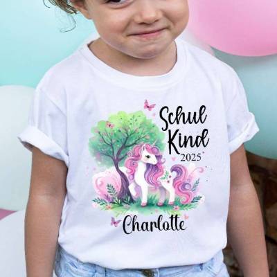 Schulkind T Shirt mit Namen personalisiert Einhorn Mädchen Schulstart Geschenk Einschulung 
