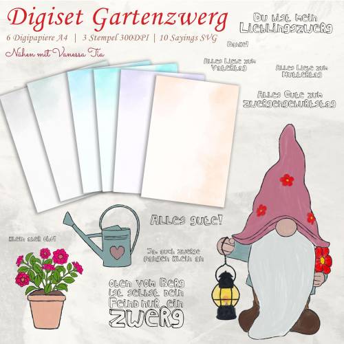 Gartenzwerg Digiset Printfile Digipaper PNG JPG