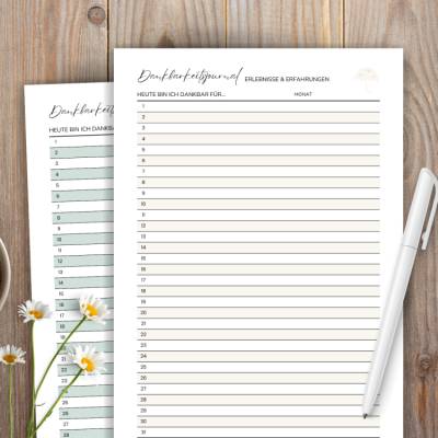 Dankbarkeitsjournal zum Ausdrucken | 5 Seiten PDF-Vorlage für jeden Monat | Achtsamkeit & Reflexion in Familie, Natur,