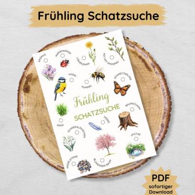 Frühling Schatzsuche für Kinder zum Ausdrucken, Frühling-Suchspiel Druckvorlage