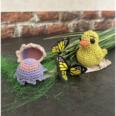 Pieps das Küken mit Eischale - auch für Ostern schön - oder einfach als Deko - Häkelanleitung in Deutsch