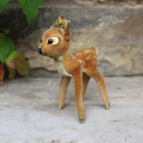 STEIFF Bambi Reh Rehkitz Samt Stofftier mit Knopf und Fähnchen 50er Jahre (2)
