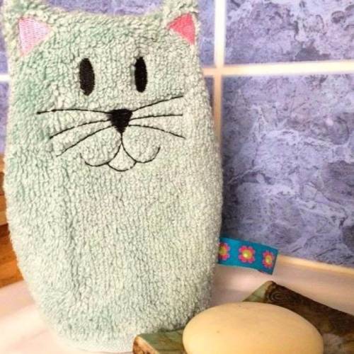 Katzen-Waschlappen Stickdatei  ITH 13x18 Waschhandschuh Katze Geburt Geschenk Baby 