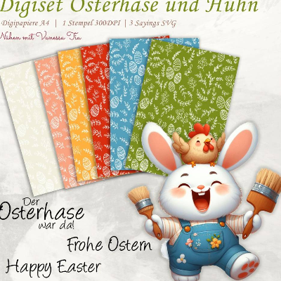 Osterhase Mit Huhn | Digiset Printables Printfile JPG PNG Ostern