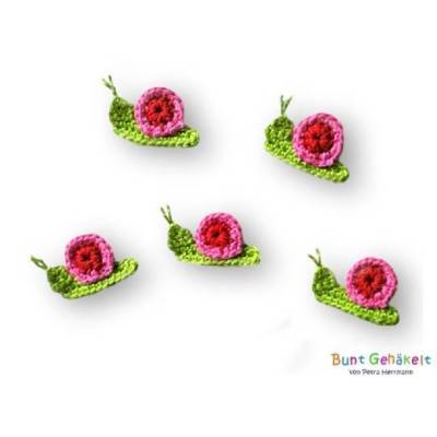 Schnecke, Häkelapplikation, gehäkelte Schnecke, Applikation, Aufnäher, Häkelbild, Häkelschnecke