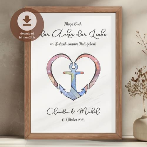 personalisiertes Geldgeschenk zur Hochzeit | Hochzeitsgeschenk mit Namen | Wandbild Jubiläum | digitales Poster