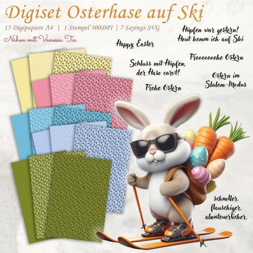 Osterhase Auf Ski Digiset Printables Printfile JPG PNG Ostern