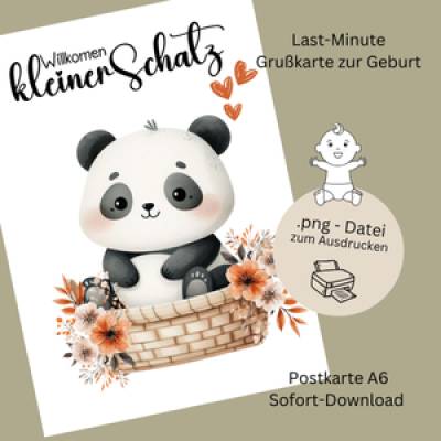 Herzlich Willkommen im Leben - digitale Glückwunschkarte mit entzückendem Panda-Motiv