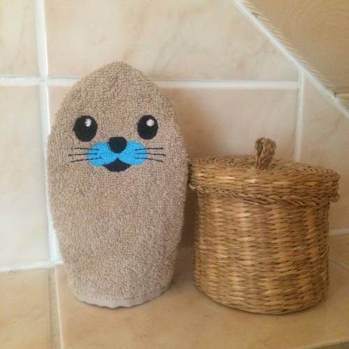 Robbe-Waschlappen Stickdatei  ITH 13x18 Waschhandschuh Meer Waschhandschuh Baby Geschenk 