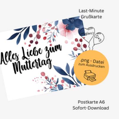 Digitale Muttertagskarte zum Ausdrucken mit tollen Aquarellblumen