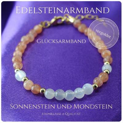 Glücksarmband mit Sonnenstein und Mondstein | Mutmacher & Glücksbringer | Selbstliebe Geschenk