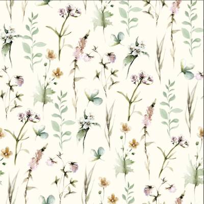 Jersey Stoff Blumen Blumenwiese Naturweiß Wollweiß 50cm x 150cm Öko Tex 100