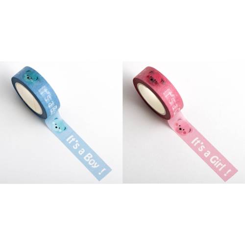 Washi Tape Baby rosa oder hellblau 15 mm x 10 m Rolle