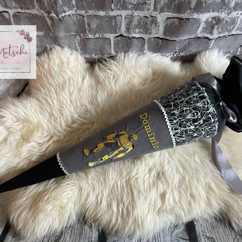 Zuckertüte Schultüte Roboter in grau und schwarz passend zum Ranzen