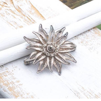 wunderschöne, filigrane, antike silber Brosche, Weihnachtsgeschenk
