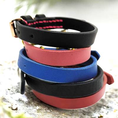 Hundehalsbänder aus Fettleder schlicht in verschiedenen Größen, Lederbreite ca. 14 mm kürzbar