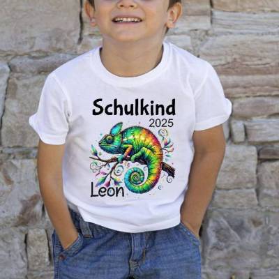Schulkind T Shirt mit Namen personalisiert Chamäleon Jungen Schulstart Geschenk Einschulung