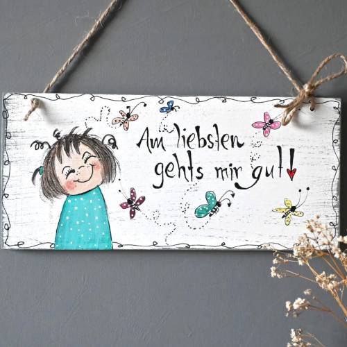 Shabby Türschild mit lustigem Spruch – Handgemachtes Holzschild im bunten Vintage Stil