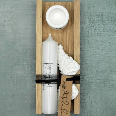 Trauerset mit Engelflügeln, Trauerkerze & Eichenholzbox – liebevolles Kondolenzgeschenk & Erinnerung