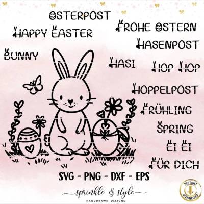 Plotterdatei Ostern, Frohe Ostern, Laserdatei Ostern, Cricut, Osterhase png, Frühling PNG, Clipart Hase Tulpe