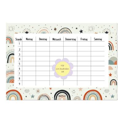 Stundenplan A4, PDF zum Ausdrucken, Regenbogen