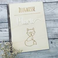 Zeugnismappe personalisiert aus Holz | Geschenk zum Schulstart | Zeugnisordner mit Namen | Einschulungsgeschenk Bild 1