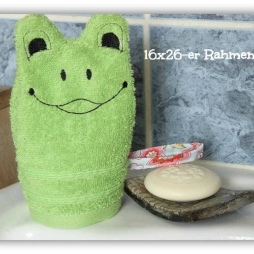 Frosch-Waschlappen Stickdatei  ITH 16x26 Teich Baby Geschenk Garten