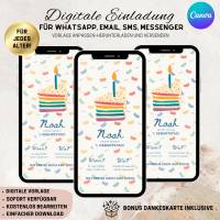 Digitale Einladungskarte, Einladung Kindergeburtstag mit Foto Regenbogen personalisierbare E-Card WhatsApp, Einladung Bild 1