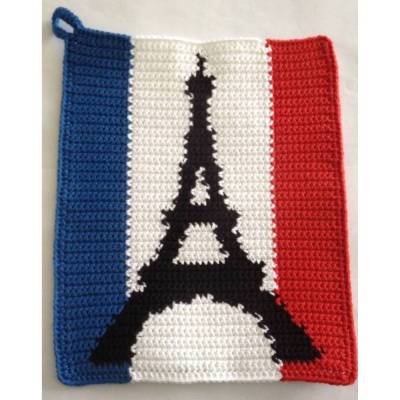 DIY-Häkelanleitung: Topflappen Frankreich mit Eiffelturm – PDF zum Download
