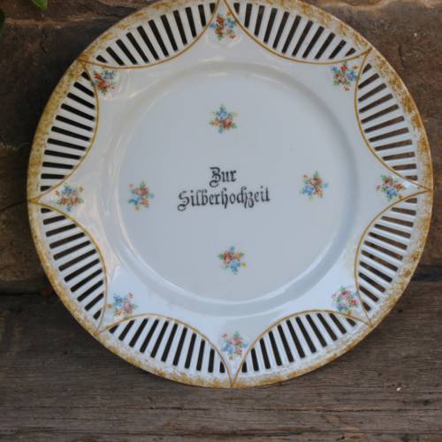 Silberhochzeit Spruchteller Zierteller Durchbruch Teller Jugendstil Art Deco um 1910 - 20