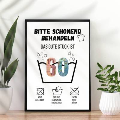 Geldgeschenk 60. Geburtstag zum selbst ausdrucken | Last Minute Geschenk Waschanleitung