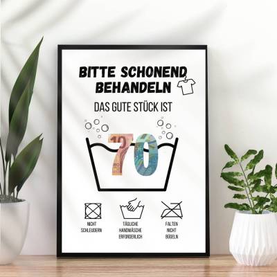 Geldgeschenk 70. Geburtstag zum selbst ausdrucken | Last Minute Geschenk Waschanleitung