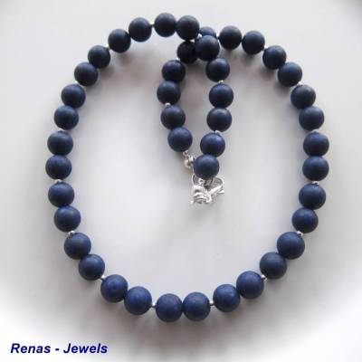 Lapislazuli Kette mit Silber 925 – Handgefertigte Edelstein Perlenkette Collier