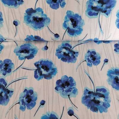 Jersey blaue Blumen, Meterware 95% Baumwolle, 5% Elasthan
