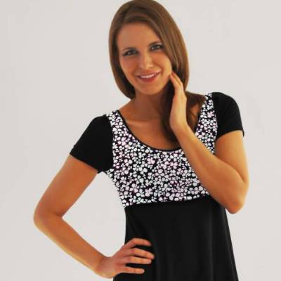 Tunika Ava floral schwarz Größe 32-52 größenangepasst Länge nach Wahl